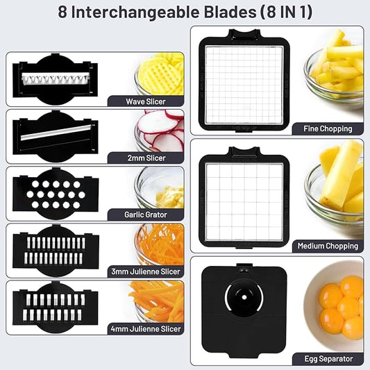 Vegetable Chopper - Veggie and Food Chopper Combo - Onion Chopper with Container - Mandoline Slicer for Kitchen, White/Black, HF5-01