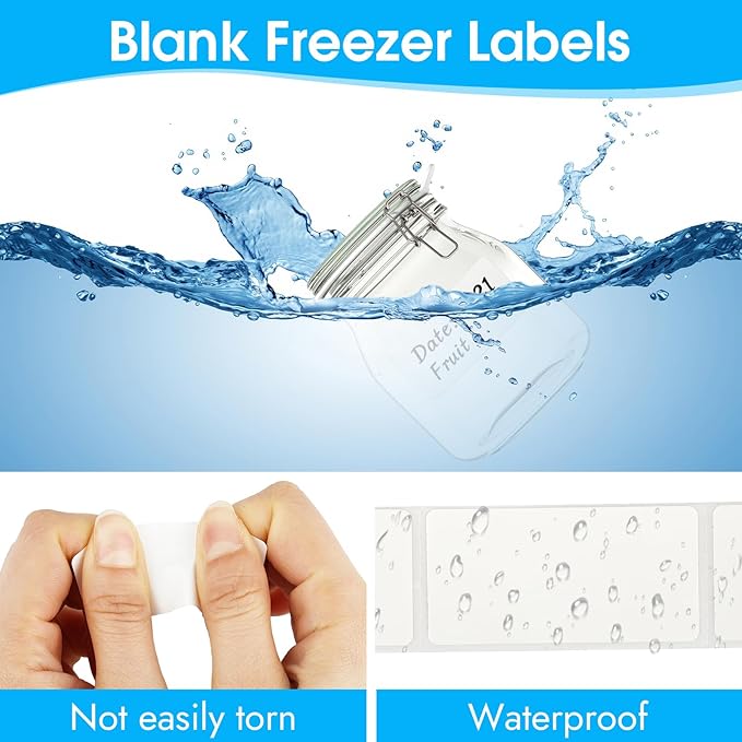 1000 Food Labels, Blank Removable Freezer Labels, Water and Oil Resistant Stickers for Food Containers, Jars and Pantry Organization (1” x 2”)