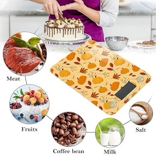 Food Scale Kitchen Scale for Baking Cooking Digital Food Weighing Measuring Scale Small Waterproof Electric Food Scale Fall Pumpkin Leaves