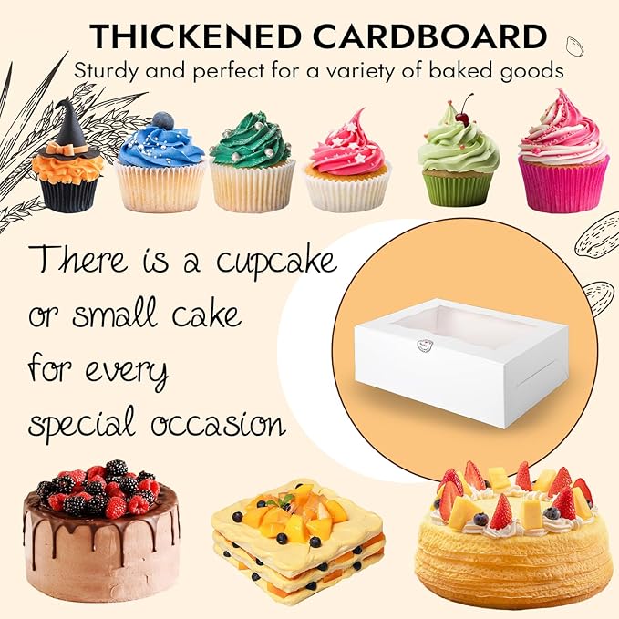 16 Pcs Cake and Cupcake Combo Bento Boxes with Clear Lid and 8 Cupcake Holes for Vanlentine Wedding Birthday Party Bakery Baking Supplies (1+8/16Pcs)