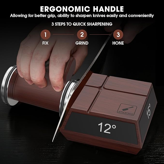 imarku Knife Sharpener, Professional Rolling Knife Sharpener with ABS Construction, 2 Diamond Discs & 4 Magnetic Angles (12°/13°/15°/20°) for All Kitchen Knife Set, Father's Day Gifts