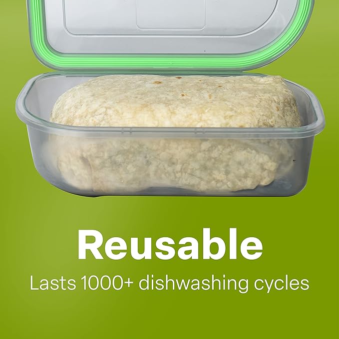 Half-Sized To-Go Single Compartment Container, 8" X 5" X 2-1/2", Reusable, Microwave Safe, NSF Certified, Smoke/Green