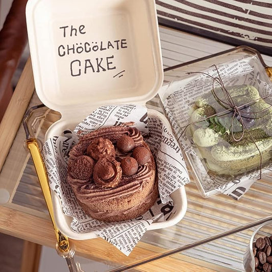 50 Pack hand-painted Bento Cake Box 6x6 To Go Containers Compostable Clamshell Take Out Food Containers (white)