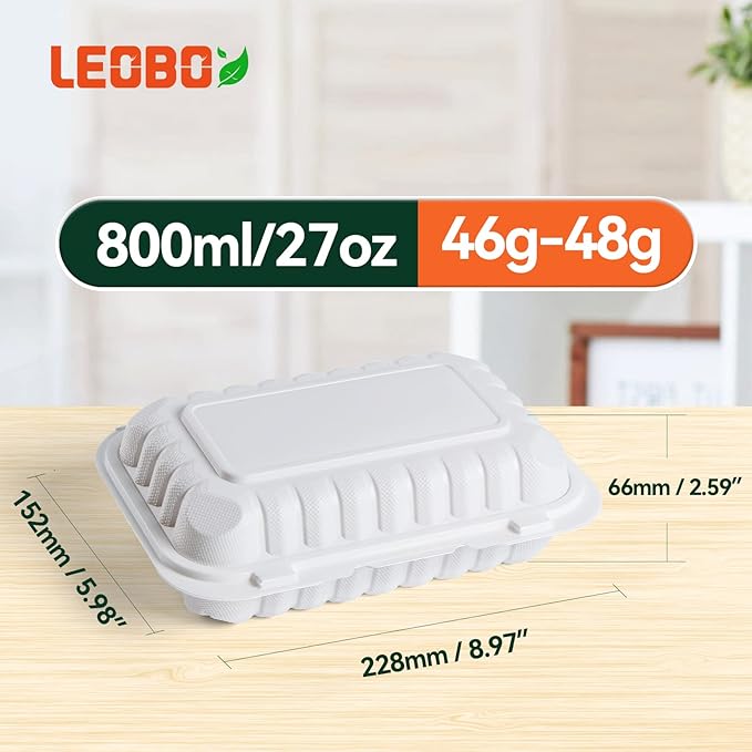 To Go Containers, 50 Pack Plastic Meal Prep Container Reusable 27 oz BPA Free MFPP Take Out Food Boxes