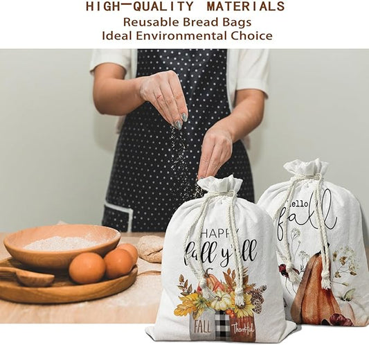 Pumplkin Autumn Beeswax Bread Bags for Sourdough Storage, Fall Linen Bread Bags for Homemade Breads Coth Reusable Large Breads Box, Fall Pumplkin Kitchen Decor Gifts for Baker 2Pcs 15.5×11.8