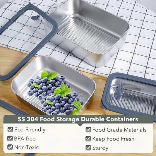 Stainless Steel Food Storage Containers-3Pcs Leakproof, Airtight Stainless-Steel Bowls with Lids, Freezer/Dishwasher/Microwave Safe Containers, Durable & Stackable Stainless Steel Containers with Lids