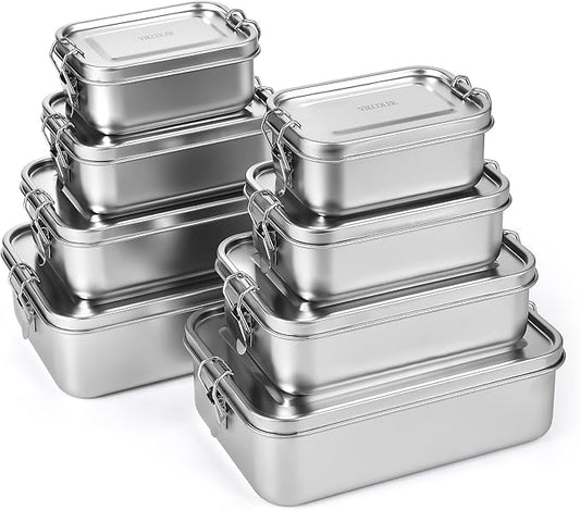 8 PCS Stainless Steel Bento Box 4-Size, Metal Lunch Box, Food Containers, Steel Lunch Container for Home, Work, Camping (550ml+850ml+1400ml+2400ml)*2