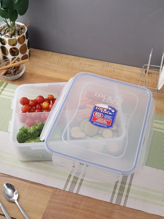 LOCK & LOCK Rectangular Food Container with Divider, Short, 16.2-Cup, 131-Fluid Ounces