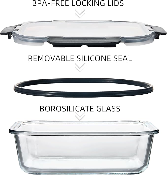 YANGNAY 10 Pack Glass Food Storage Containers, Glass Meal Prep Containers with Airtight Lids, Dishwasher/Freezer Safe Glass Containers, 2 size