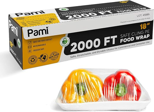 PAMI Plastic Food Wrap 18 Inch Wide X 2000ft, Clear Bpa Free Cling Wrap with Dispenser Box, Commercial Food Wrap Microwave Freezer Safe