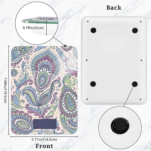 Food Scale Kitchen Digital Scale Food Ounces and Grams Dieting Baking Cooking Waterproof Glass Panels LCD Display,4 Units Scale Tare Function Boho