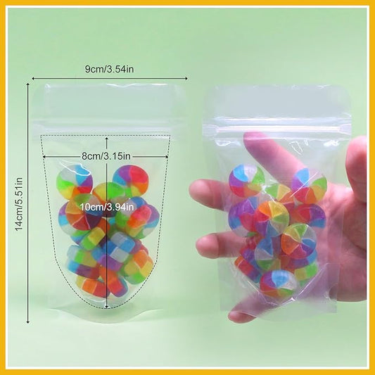 SumDirect 100pcs 3.5x5.5 Inches Clear Stand Up Food Bags, Self-Sealing Zipper Stand-up Food Pouches Snack Packing Bag with Tear Notch Heat Resealable for Storing, Cookie, Snack Tea and Drinking