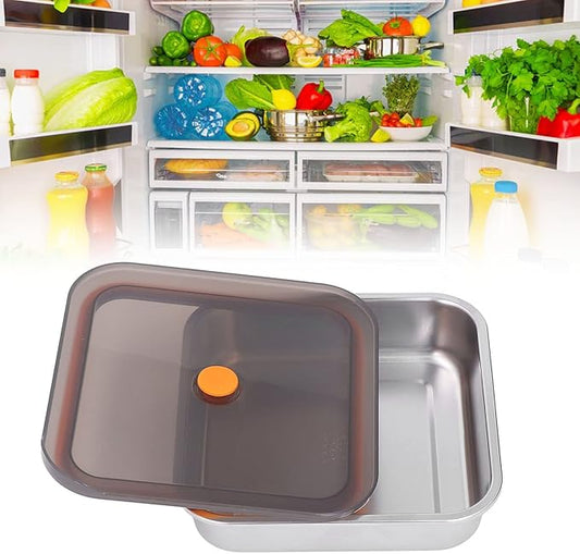 Metal Food Container, Stainless Steel Food Storage Container Leak Proof Sinking Lid for Restaurant (1200ml)
