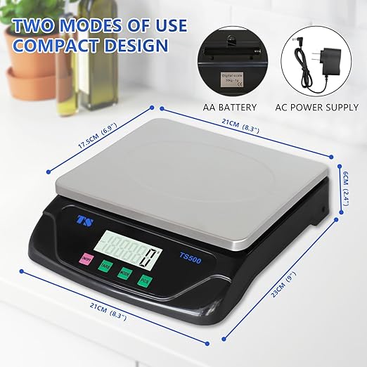 30kg/66bl Digital Kitchen Scales Large Stainless Steel Food Scale Commercial Baking Scale LCD Display for Cooking Food Fruit & Vegetables Bread Meat with Adapter