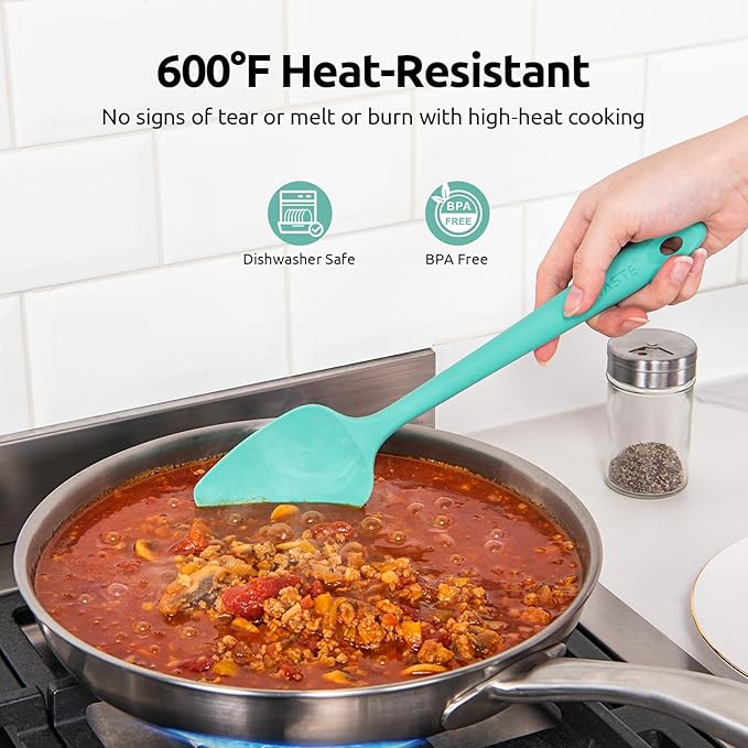 U-Taste 600ºF Heat Resistant Food Grade Silicone Spatula Set of 3, and 18/8 Stainless Steel Square Measuring Spoons Set of 8 (Multicolors+Silver)