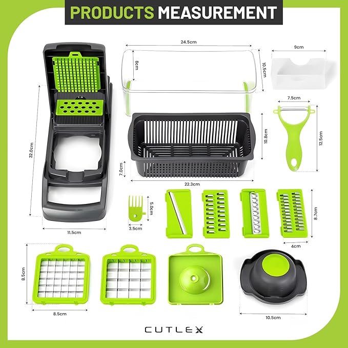 16 in 1 Stainless Steel Vegetable Chopper, Mandoline Slicer, Onion Chopper, Food Cutter with Container, Cheese Grater