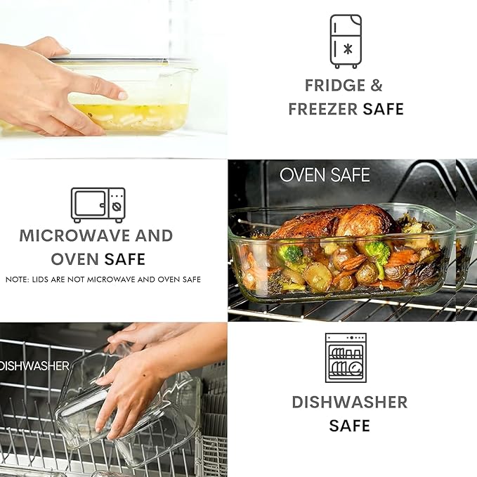 Large Glass Food Storage Containers 4 Pc (2700ML/ 91 Oz & 1520ML/ 51 Oz) Airtight Glass Storage Containers, Leak Proof BPA Free Food Storage Containers Glass (2 Lids 2 Containers) Oven to Freezer Safe