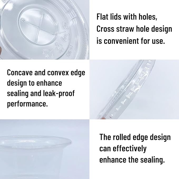50 Pack 8 OZ Disposable Plastic Cups with Lids,Clear Portion Cups with Flat Lids,Disposable Clear Ice Cream Cup for Parfaits,Yogurt,Drink,Soups,Snacks,Salad,Fruit(With Holes)