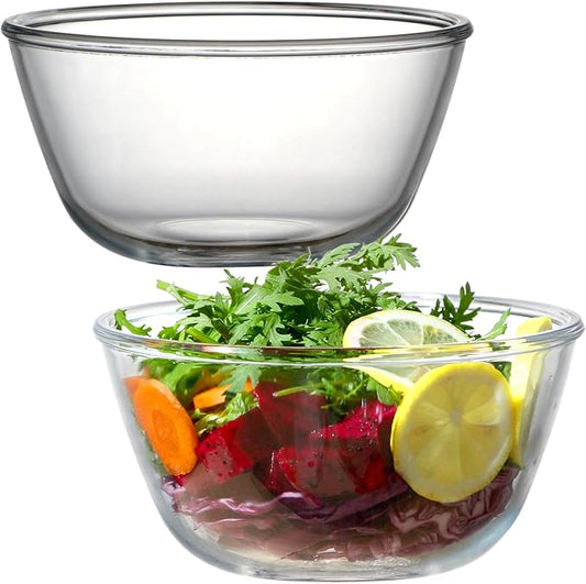 NUTRIUPS Deep Glass Mixing Bowls 7in Glass Salad Bowl 54oz Clear Glass Bowls for Kitchen, Set of 2