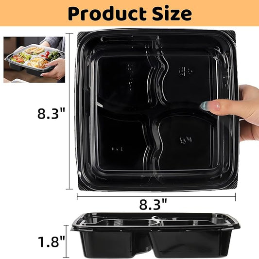 30 Pack (60-Pcs) Meal Prep Containers, 4 Compartment Bento Lunch Box with Lid, Disposable Plastic Food Storage To Go, 34oz Portion Control Take Out Box for Adult, Not Microwave Dishwasher Safe