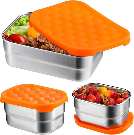 3 PCS Bento Boxes,Stainless Steel Lunch Boxes, Food Storage Containers, Portable Metal Lunch Containers, Reusable Dishwasher Safe Lunch Snack Boxes (2PCS 230ml + 1PCS 720ml)