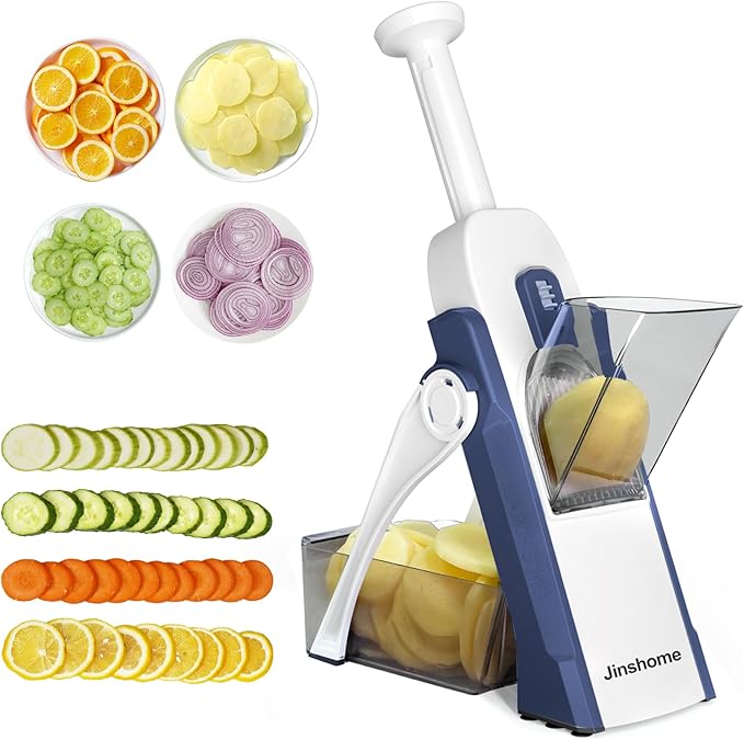 Safe Mandoline Slicer, Potato Vegetable Onion Slice, Julienne + Dicer for Vegetables, Kitchen Meal Prep With Thickness Adjuster Blue