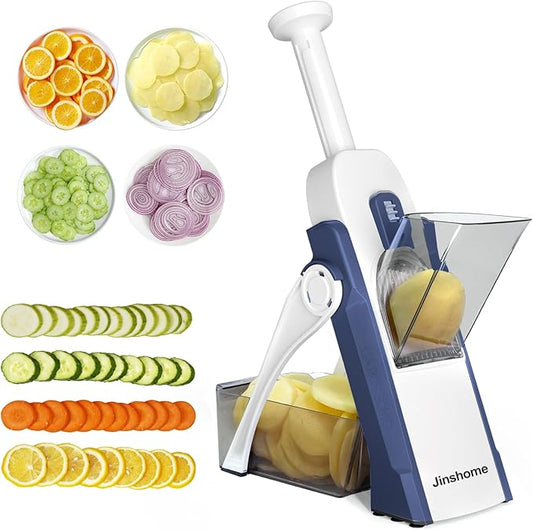 Safe Mandoline Slicer, Potato Vegetable Onion Slice, Julienne + Dicer for Vegetables, Kitchen Meal Prep With Thickness Adjuster Blue