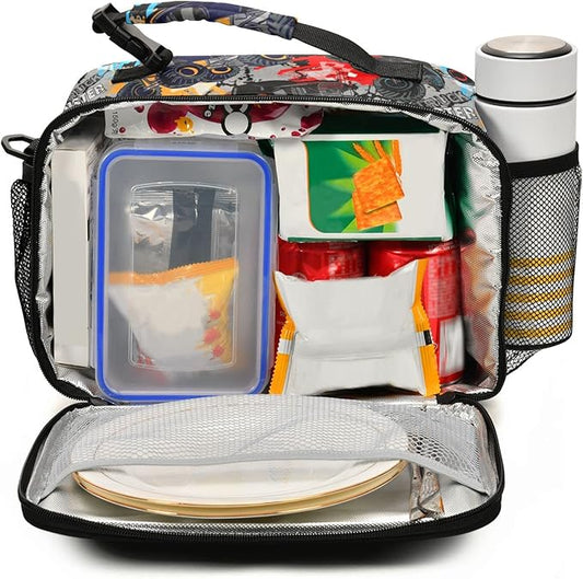 Pfrewn Monster Truck Car Grunge Lunch Box for Kids Adults Insulated Lunch Bag with Shoulder Strap Reusable Cooler Bags Lunch Tote for Office School Girls Boys Teens