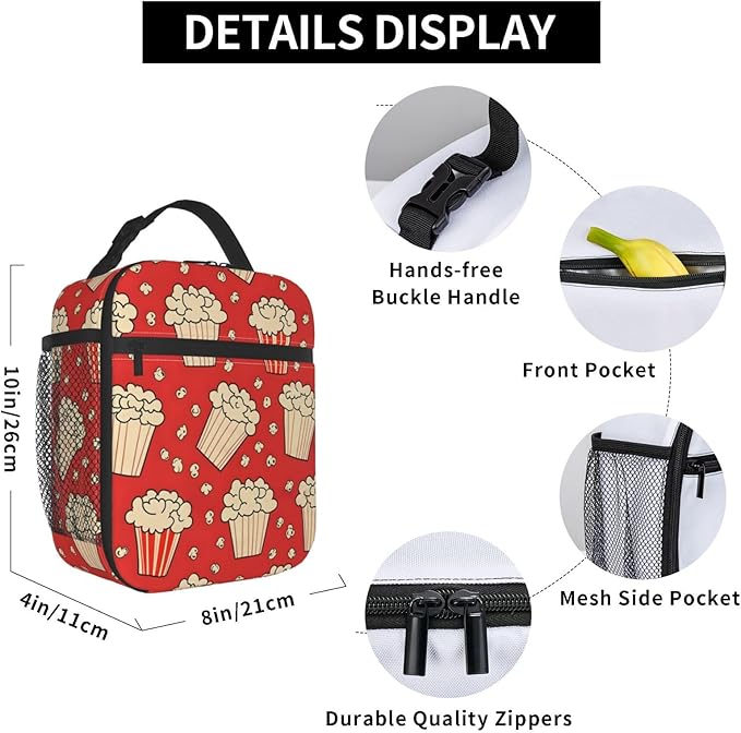 Insulated Lunch Box for Kids Boys Girls, Reusable Lunch Bag for School, Office, Work, Picnic, Travel, Movie Classic Popcorn Lunch Box