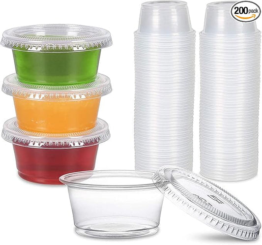 FULING [200Pack-2oz Small Plastic Containers with Lids, Jello Shot Cups, Condiment Cups for Meal Prep, Portion Control, Salad Dressing Slime Medicine