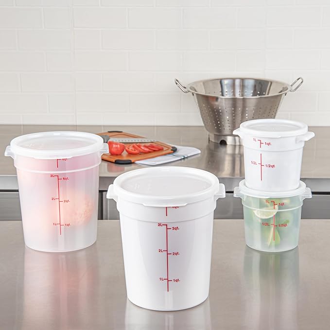 Restaurantware-LIDS ONLY: Met Lux Food Container Lids, 10 Round Lids For Storage Containers - Containers Sold Separately, With Pull-Corner Tab, White Plastic Lids, Dishwashable, Freezable