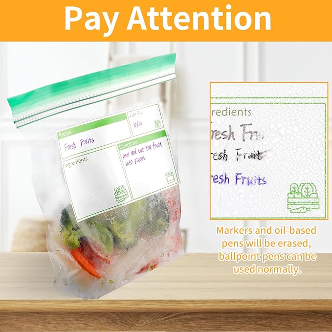 100pcs Labels for Freezer Bags Freezer Meal Labels with Instructions 3.2 X 5 inch Oil and Water Resistant Labels Food Labels for Freezer Storage for Leftovers in Fridge Freezer (Green)