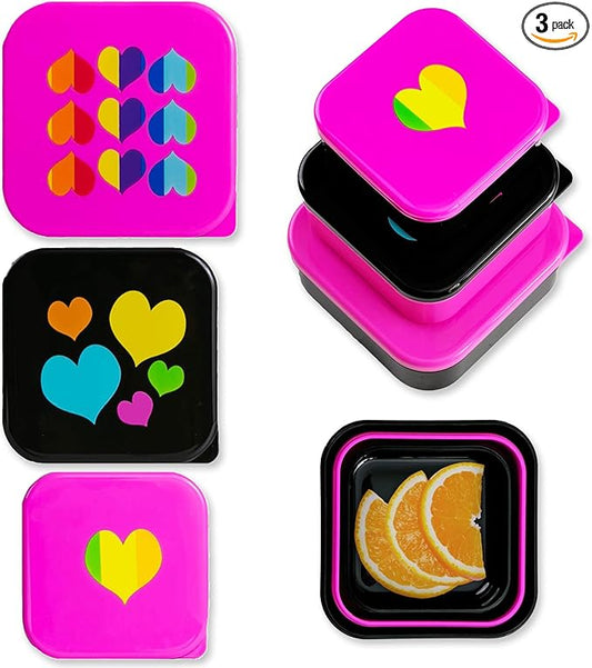 Wildkin Nesting Food Containers for Kids – Stackable, Airtight & Dishwasher Safe - Set of 3 - Rainbow Hearts