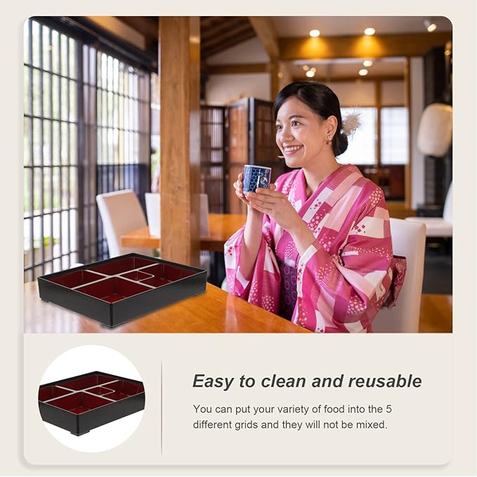Cabilock Japanese Bento Case Sushi Tray Food Carrier Box Traditional Food Storage Organization Container Serving Box with Lid for Restaurant Home Office Sushi Container