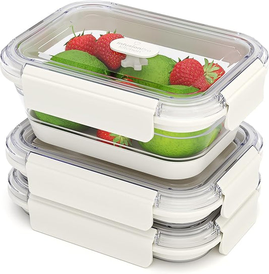 Infusion Pro Collapsible Food Storage Containers with Lid & Vent, Clear Stacking Silicone Food Container Set : Microwaveable, Freezer and Dishwasher Safe, Set of 3, Coconut Milk