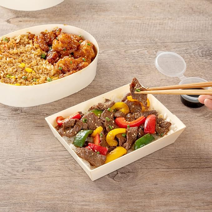 Restaurantware Taipei 20 Ounce Food Containers 100 Rectangle Wooden Bento Boxes - Lids Sold Separately Grease Impermeable Poplar To Go Boxes Disposable Serve Noodles Dumplings And More