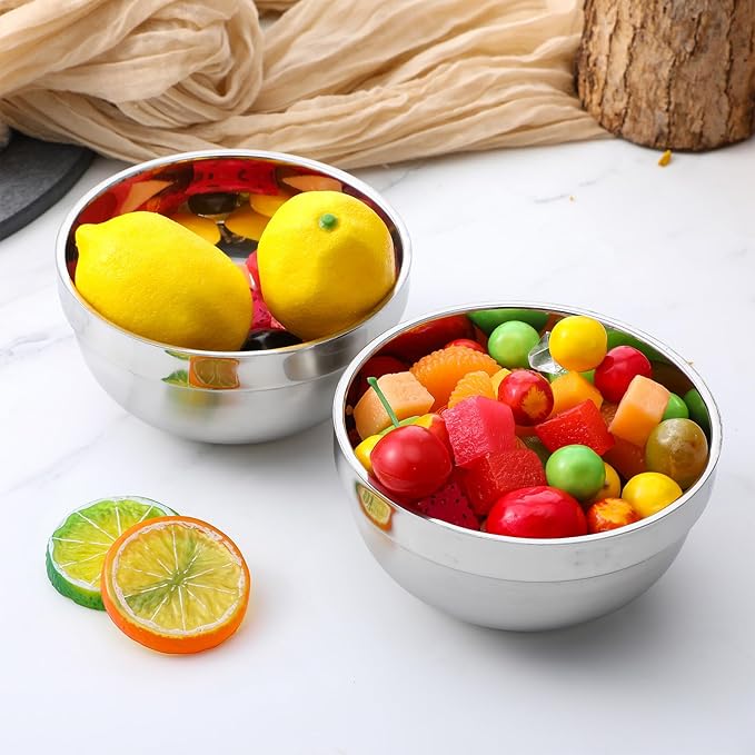 10Pcs 5 Inch Stainless Steel Bowls 15 Oz Double Walled Insulated Soup Bowls Unbreakable Snacks Bowl Salad Bowl for Sauces, Rice, Noodle, Ice Cream, Dishwasher Safe