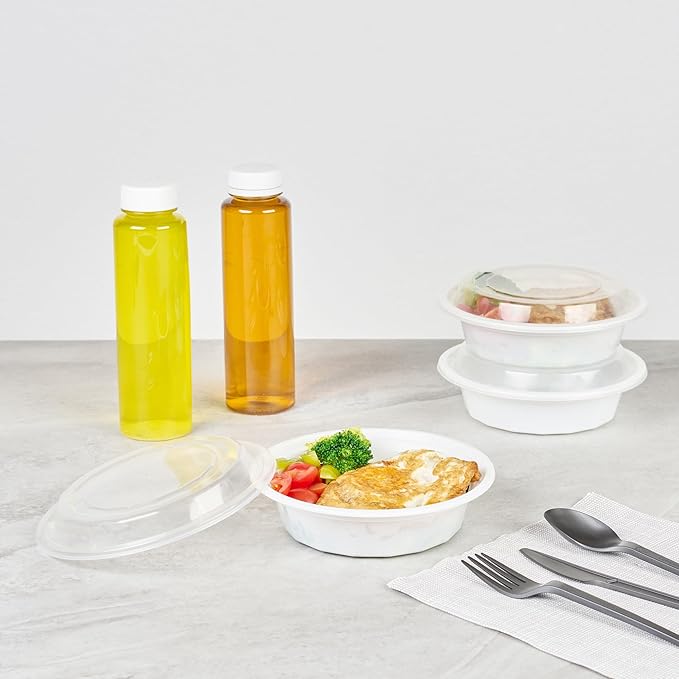 Restaurantware Asporto 16 Ounce To Go Boxes 100 Microwavable Take Out Food Containers - Clear Plastic Lids Included Do Not Contain BPA White Plastic Catering Food Containers Disposable Round