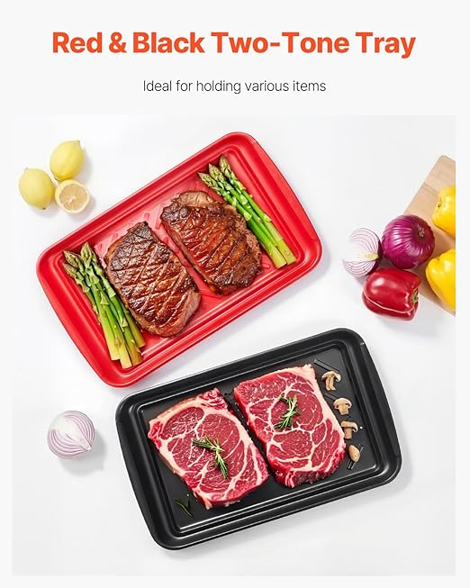 VEVOR Plastic Serving Trays, 2-Pack Grilling Prep and Serve Trays with Handles, 17x10.35 Inch Anti-Slip Melamine Food Tray, Ideal for BBQ, Kitchen, Cafeteria, Ottoman, Coffee Table, Black and Red