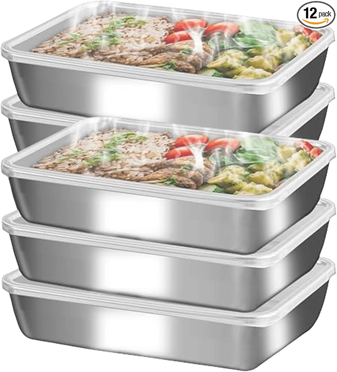 stainless steel Food Storage 12-Pack Lunch BoxContainers setsstorage box with lidfreezer FrozenKitchen tra with lidOven plateSide dish plate Freezer & Dishwasher Safe