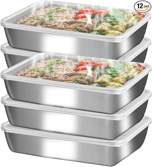 stainless steel Food Storage 12-Pack Lunch BoxContainers setsstorage box with lidfreezer FrozenKitchen tra with lidOven plateSide dish plate Freezer & Dishwasher Safe