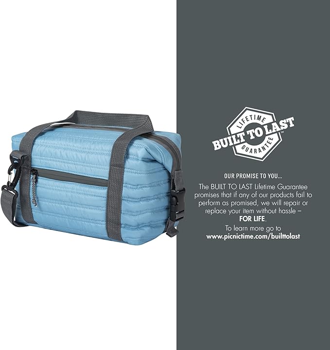 PICNIC TIME Midday Quilted Washable Insulated Lunch Bag, Soft-sided Lunch Box, Lunch Cooler Bag, (Sky Blue)