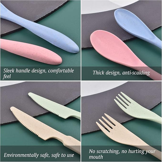 Knives Spoons and Forks Set, Wheat Straw Cutlery Set, Reusable Flatware Set for 4, Utensils for Party, Travel, Work, Picnic, Camping or Daily Use (1)