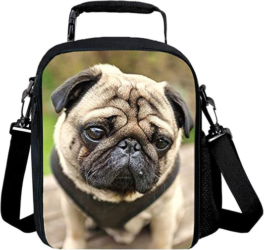 Kids Lunch Bag Reusable 3D Design Snack Shoulder Bags with Zipper Online Insulated Thermal Girls Boys Lunch Tote Bags Cooler Box for Picnic(pug)