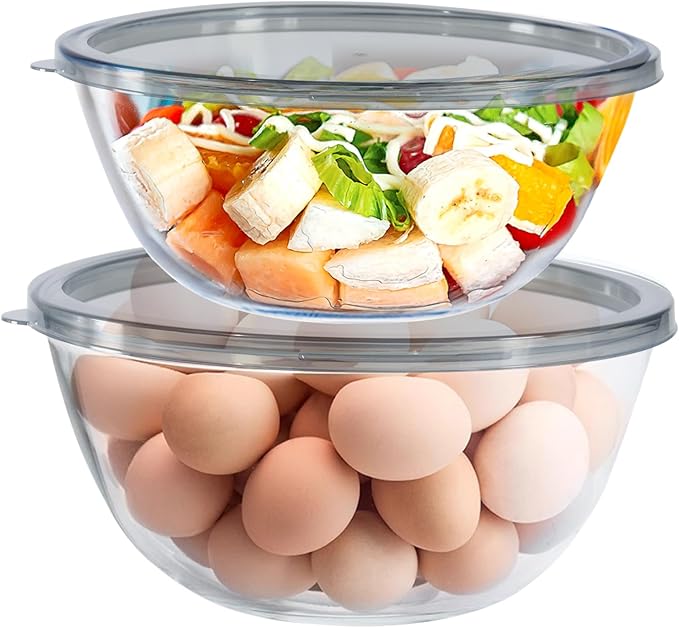 2-Pack Glass Mixing Bowls (2.85 QT, 4.76 QT) with BPA-Free Lids, Prepping and Baking Food Storage Set, Dishwasher, Microwave and Freezer Safe (2700+4500ML)