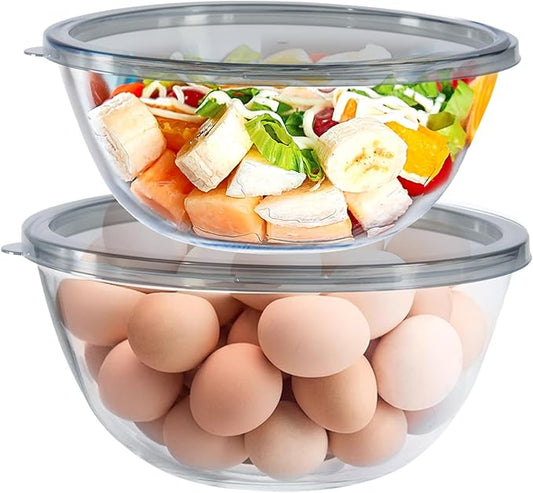 2-Pack Glass Mixing Bowls (2.85 QT, 4.76 QT) with BPA-Free Lids, Prepping and Baking Food Storage Set, Dishwasher, Microwave and Freezer Safe (2700+4500ML)
