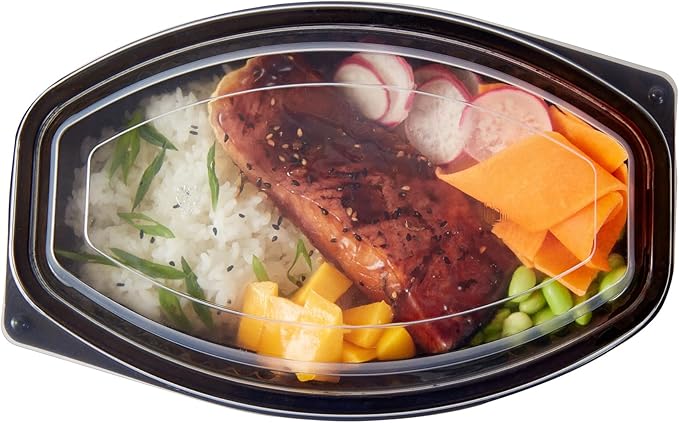 Restaurantware RW Base 32 Ounce Meal Prep Containers, 100 Microwavable To Go Containers With Lids - Disposable, Freezable, Black Plastic Oval Food Containers, Pack Hot And Cold Food, For Takeaway