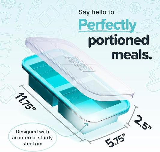 Souper Cubes 2 Cup Silicone Freezer Tray with Lid, Perfect for Storing Lasagna, Leftovers, Sauces, Portioned Meals and More, Silicone Freezer Mold for Meal Prepping - Aqua - 1-Pack