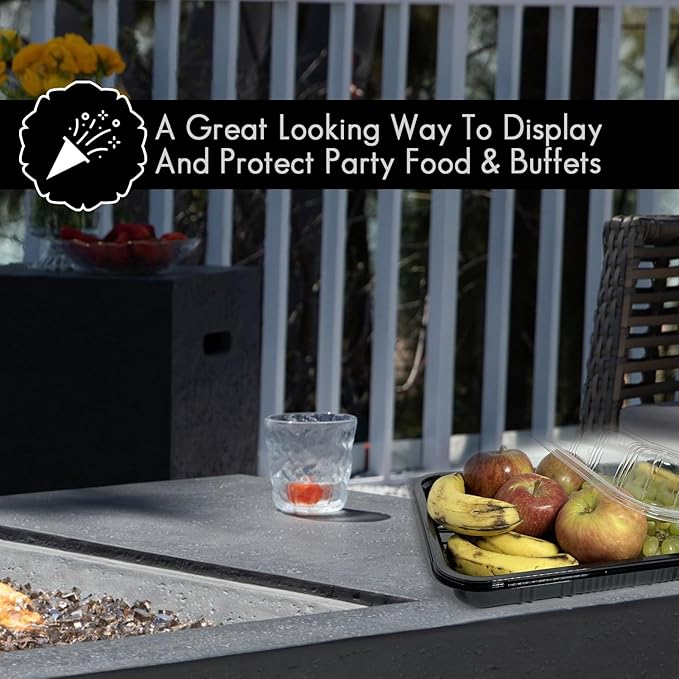 TRAYA Pack of 25 Serving Tray with lid - Reusable Catering Trays with Lids 13inch Long for Meal Prep, Cakes, Treats and Sandwiches (13 * 2.7 * 9.4inch)