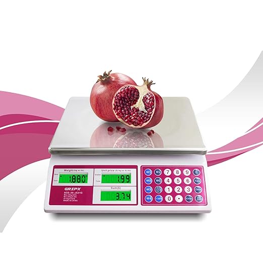 Digital Commercial Price Scale 66 lbs for Food Meat Fruit Produce with Green Backlight LCD Display Stainless Steel Platform Battery Included Not for Trade